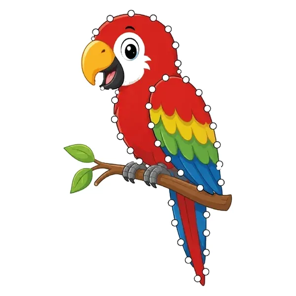 Figura de loro para enhebrar con agujeros marcados en el contorno